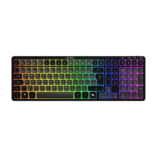 Teclado Inalámbrico RGB Techno PRO TI790 Acteck Elite Series Iluminación RGB, Teclado Multidispositivo Inalámbrico, Dongle 2.4Mhz, Bluetooth