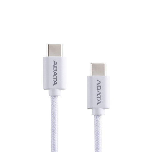 Cable ADATA USB Tipo C - USB Tipo C. Conector reversible tipo C, potencia máxima de salida de 100 W, Tejido de nailon, (1 M de longitud). Color BLANCO. CAC