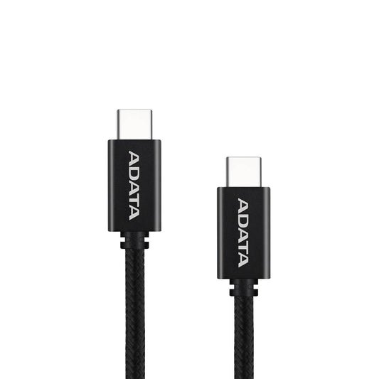 Cable ADATA USB Tipo C - USB Tipo C. Potencia máxima de salida de 100 W, Tejido de nailon, (2 M de longitud). Color Negro. CACC-200PN-BK