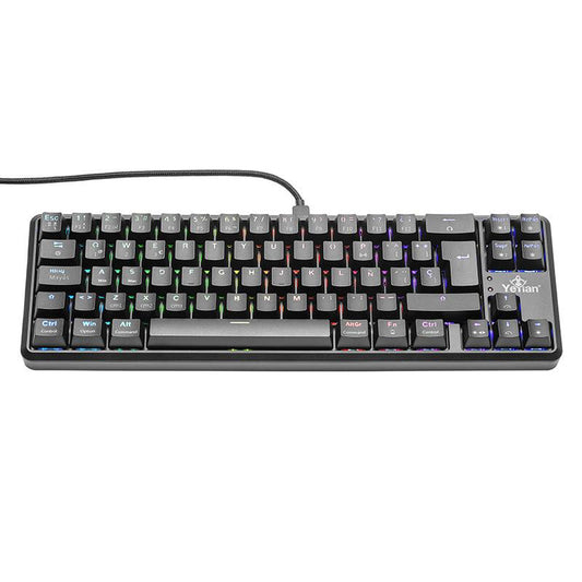 YEYIAN, TECLADO GAMER AKIL S3500, SWITCH AZUL, 69 TECLAS,  ANTI GHOSTING Y N-KEY, LED RGB DE ARCOIRIS, 18 EFECTOS, IP42, USB, BATERIA INT YTM-28210B