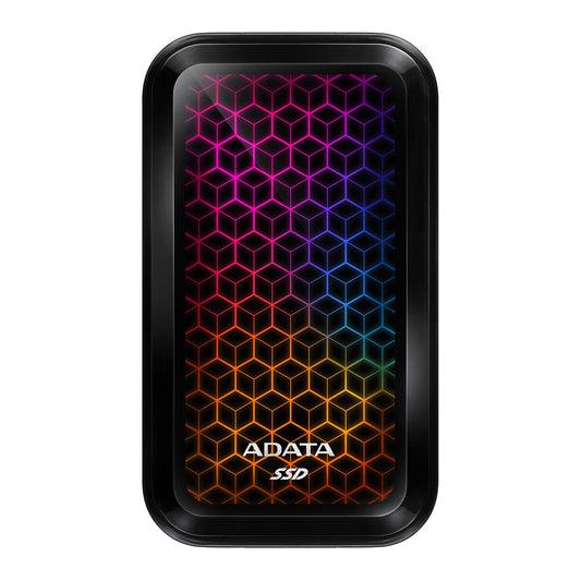 Unidad de estado solido Externo ADATA 512GB, USB-C (USB 3.2 Gen 2). Con velocidades de lectura/escritura de 1000/800 MB/s. ASE770G-512GU32G2-CBK