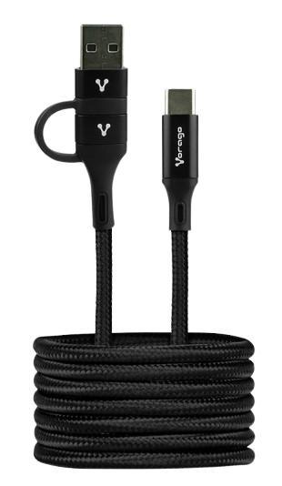 CABLE VORAGO CAB-126 TIPO C - TIPO C ADAPTADOR USB A, PD 60W CARGA RÁPIDA, 1 MT NEGRO