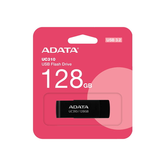 Memoria USB de 128GB UR310 3.2 Gen 1 (retro compatible 3.0 y 2.0), diseño material reciclado sin tapa. NEGRO. UC310-128G-RBK