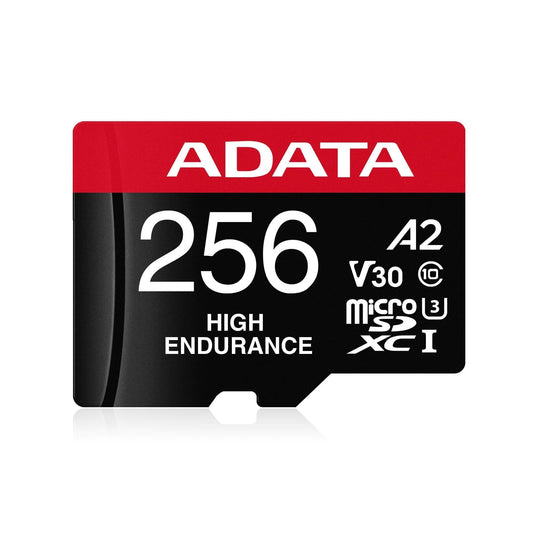 Micro Secure Digital ADATA HIGH ENDURANCE (alta durabilidad) microSDXC UHS-I U3, SD6.0 Clase 10, V30 256GB Clase 10 (A2), Velocidad de lectura / escritura