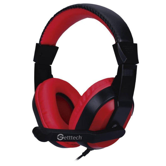 GETTTECH DIADEMA CON MICROFONO, COLOR NEGRO ROJO, CONECTOR STEREO DE 3.5MM, SENSIBILIDAD EFICIENTE, DE GRAN DURABILIDAD, MOD. GH-2100